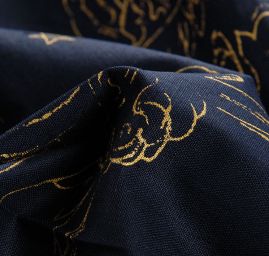 Bavlněná látka vánoční vzor andílci zlatá/modrá