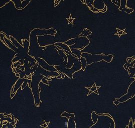 Bavlněná látka vánoční vzor andílci zlatá/modrá