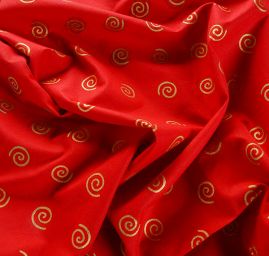 Bavlněná látka vánoční vzor ornamenty zlatá červená II. jakost