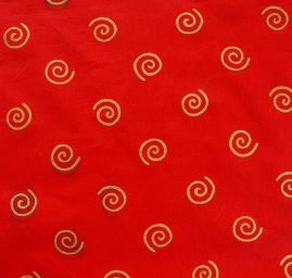 Bavlněná látka vánoční vzor ornamenty zlatá červená II. jakost