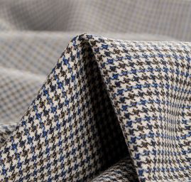 Kostýmová látka vlna směs vzor pepito hnědá/modrá