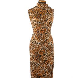 Středně silný úplet tisk květy hnědé