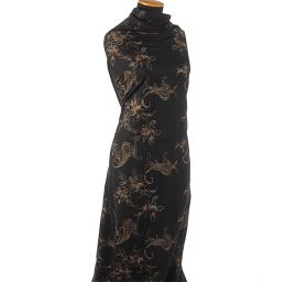 Vlněná látka s výšivkou paisley motiv/květy tm.hnědá