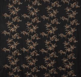 Vlněná látka s výšivkou paisley motiv/květy tm.hnědá