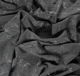 Vlněná látka s výšivkou paisley motiv/květy šedá