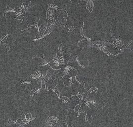 Vlněná látka s výšivkou paisley motiv/květy šedá