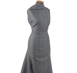 Žakárová látka geometrický motiv modrá/slon. kost