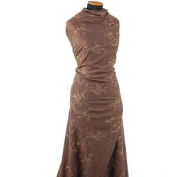 Vlněná látka s výšivkou paisley motiv/květy hnědá