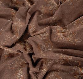 Vlněná látka s výšivkou paisley motiv/květy hnědá