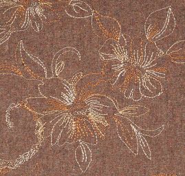 Vlněná látka s výšivkou paisley motiv/květy hnědá