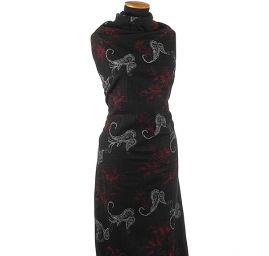 Vlněná látka s výšivkou paisley motiv/květy černá