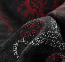 Vlněná látka s výšivkou paisley motiv/květy černá