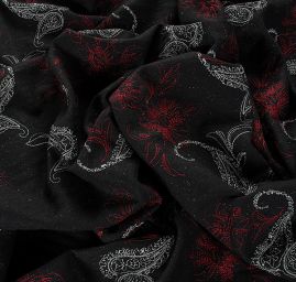 Vlněná látka s výšivkou paisley motiv/květy černá