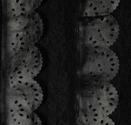 Tyl doplněný krajkovou imitací koženky a volánky