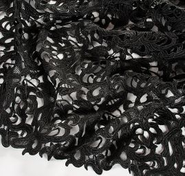 Efektní hrubá krajka květ/ornament černá