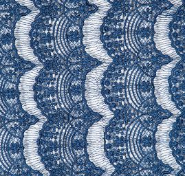 Efektní hrubá krajka motiv květy/vlnky tmavší modrá