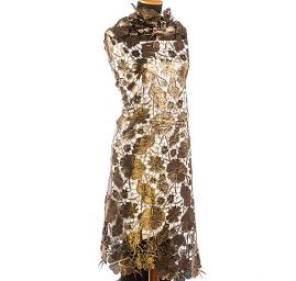 Efektní hrubá krajka metalický tisk zlatočerná