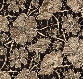 Efektní hrubá krajka metalický tisk zlatočerná