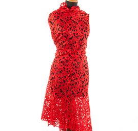 Efektní hrubá krajka květ/ornament červená