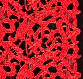 Efektní hrubá krajka květ/ornament červená