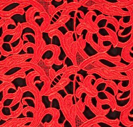 Efektní hrubá krajka květ/ornament červená