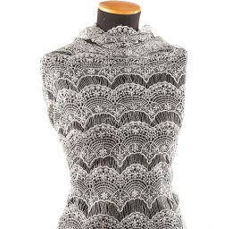 Efektní hrubá krajka květy/vlnky šedá