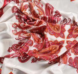 Satén tisk imitace hedvábí paisley vzor růžová