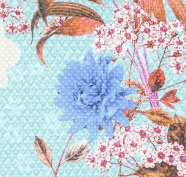 Hedvábný atlas žakár květinový vzor tyrkysový