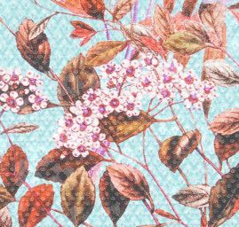 Hedvábný atlas žakár květinový vzor tyrkysový