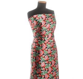 Hedvábný atlas květinový vzor červený