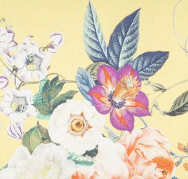 Hedvábný atlas květinový vzor jasně žlutý