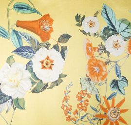 Hedvábný atlas květinový vzor jasně žlutý