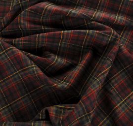 Kostýmová látka směs vlny vzor kostky vínová khaki