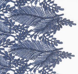 Krajka hrubá plastický vzor lístky tm.modrá