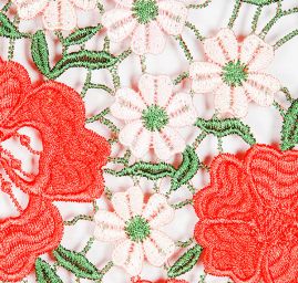 Hrubá krajka plastický květ červenozelená