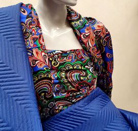 Prošev saténový černý/modrý geometrický vzor