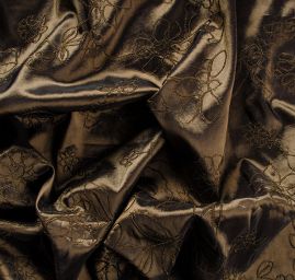 Vyšívaný taft jemný květinový motiv olivový