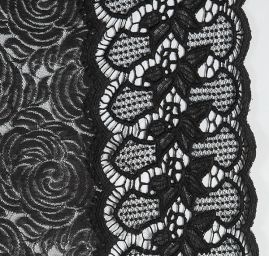Krajka vzorový tyl s bordurou hrubé krajky černá