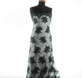 Krajka na vzorovém tylu květy tmavě zelená