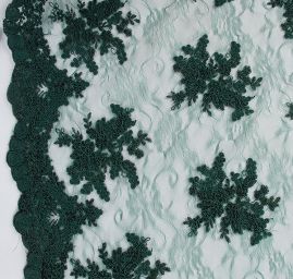 Krajka na vzorovém tylu květy tmavě zelená