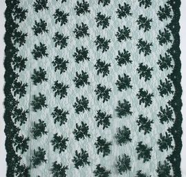 Krajka na vzorovém tylu květy tmavě zelená