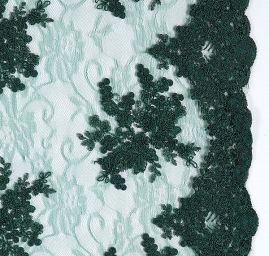 Krajka na vzorovém tylu květy tmavě zelená