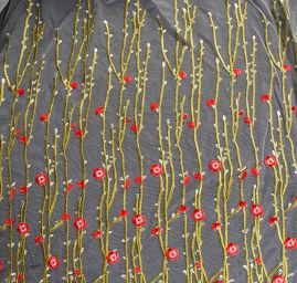 Krajka výšivka na tylu květy šedý tyl