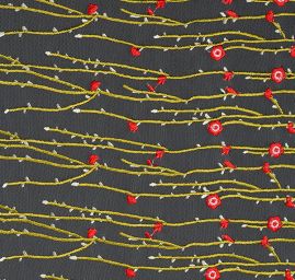 Tyl s výšivkou květů červenorůžových bílý