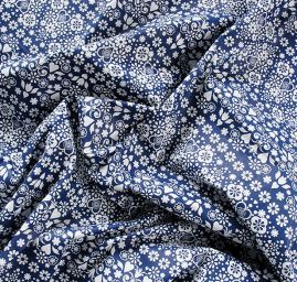 Bavlněná látka modrotisk slovácký vzor bílá/modrá