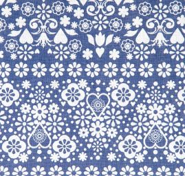 Bavlněná látka modrotisk slovácký vzor bílá/modrá