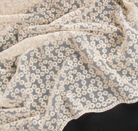 Krajka jemná tylová výšivka s rexem zlatavá