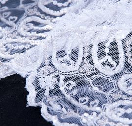 Krajka výšivka na tylu s korálky a rokajlem