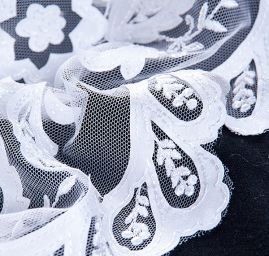 Efektní krajka vyšívaný tyl v barvě slonové kosti