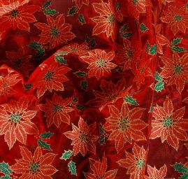 Organza vianočné vzor kvet vianočné hviezdy červená